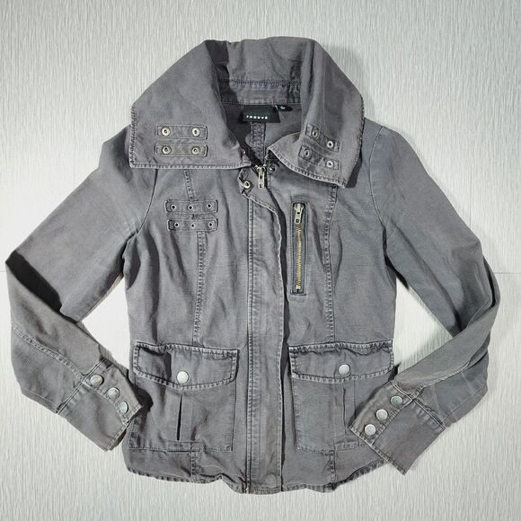 Trouve Moto Utility Jacket Gray Grunge Style Zip Womens Size S - Picture 1 of 10